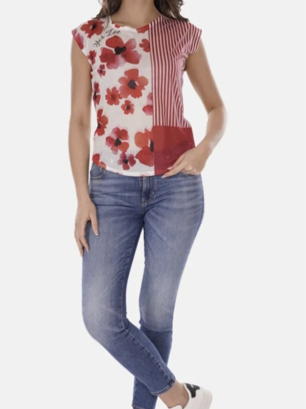 Yes Zee blouse, red, with floral print, size M, Italy.